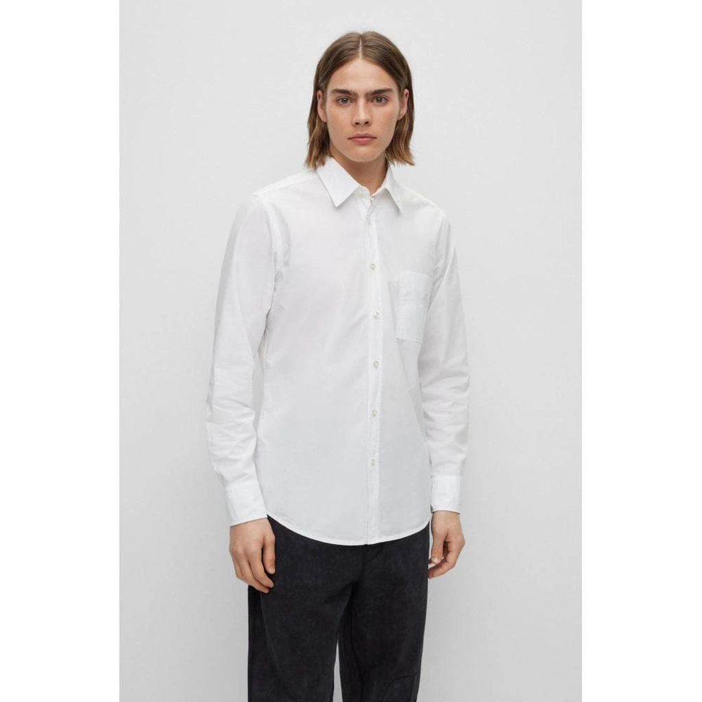 Hugo Boss Relegant 6 Mens Regular Fit Long Sleeve Organic Cotton Poplin Shirt - White - Size Large